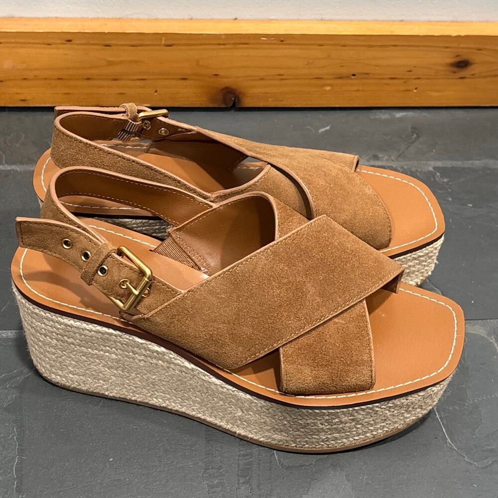 Madewell Amee Brown Suede Leather Platform Espadrille Wedge Sandal - size 8